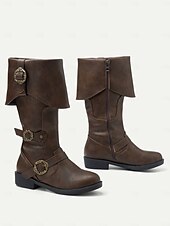 cheap Vintage Boots-Women&#039;s Vintage Mid-Calf Witch Boots with Decorative Buckles and Folded Cuff - Vintage Pirate Style Cosplay Costume Shoes