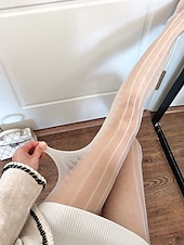 cheap Women&#039;s Socks-Elegant Sheer Pantyhose with Delicate Vertical Stripe Pattern | Soft Nude Tone Tights for Dressy and Casual Outfits