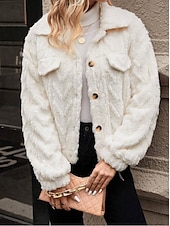 abordables Blazers et Costumes-Femme Veste Polaire Manteau en peluche Chaud Respirable Boutons Poche Décontractées Plein Vacances Plein Air Usage quotidien Sortie Boutonnage Simple Normal Col rabattu Standard manche longue