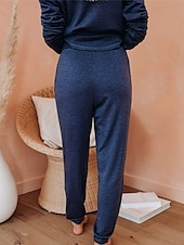 billiga Sovkläder till damer-pyjamasset för kvinnor ren färg mode grundläggande komfort hem daglig säng andas rund hals långärmad byxficka resår midja höst vinter hem outfits