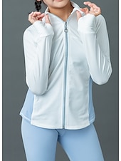 cheap Figure Skating Training Outfit-Figure Skating Fleece Jacket Figure Skating Pants Figure Skating Jacket with Pants Women&#039;s Girls&#039; Ice Skating Jacket Tights Outfits Blue White Patchwork Thumbhole Spandex Stretchy Training Practice