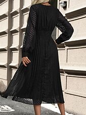billige Arbeidskjoler-Dame Vanlig kjole Midikjole Netting Lapper Elegant Årgang V-hals Langermet Svart Blå Farge
