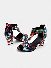 abordables Block Heels-sandales à talons hauts pour femmes à imprimé floral coloré avec design découpé - chaussures élégantes à bout ouvert pour les fêtes d&#039;été et les tenues décontractées