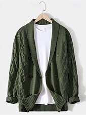 preiswerte Herren Strickjacke-Herren Kurzer Pullover Strickjacke Gerippt Stricken Standard Knopf hoch Tasche Farbblock V Ausschnitt Vintage Klassisch Freizeitskleidung Verabredung Bekleidung Herbst Winter Armee-Grün Schwarz S M L