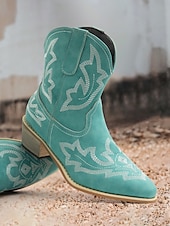 billiga Cowboy &amp; Western Boots-Dam Stövlar Cowboystövlar Utomhus Semester Dagligen Ankelstövlar Broderad Platt klack Rundtå bohemliv Semester Vintage Imitationsläder Elastiskt band Svart Röd Grön