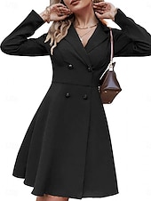 levne Pracovní šaty-dámské malé černé šaty blejzr šaty elegantní pracovní minišaty knoflíková klopa dlouhý rukáv hladký regular fit černá modrá khaki jaro podzim s m l xl