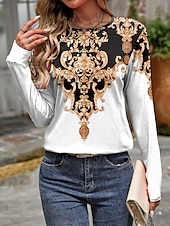 abordables T-shirt Boho-T-shirt pour femmes à impression casual tops réguliers quotidien noir blanc rose poussiéreux violet printemps automne