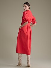 abordables robe décontractée-robe longue ceinturée en coton uni à col Henley