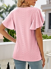 abordables Hauts en dentelle-Tops en dentelle élégants pour femmes Blouse en œillets blanche stylée décontractée unie à manches courtes à col crew régulières quotidienne romantiques tailles petites à porter pendant les vacances