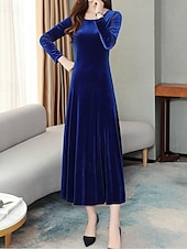 economico Abiti da festa-Per donna Abito semplice Vestito maxi A pieghe Informale Girocollo Manica lunga Nero Rosso Blu Colore