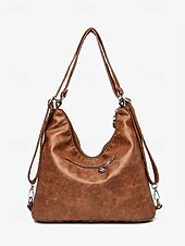 cheap Handbag &amp; Totes-Women&#039;s Brown Faux Leather Hobo Bag with Multiple Pockets in Casual Boho Style for Everyday Use
