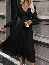 billige Arbeidskjoler-Dame Vanlig kjole Midikjole Netting Lapper Elegant Årgang V-hals Langermet Svart Blå Farge