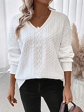 preiswerte Texturierte Kapuzenpullover &amp; Sweatshirts-Damen Pullover Mode schlicht Alltagskleidung lässig V-Ausschnitt Reißverschluss lockere Passform Langarm weiß Frühling Herbst