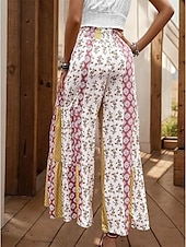 baratos perna larga e cintura alta-Mulheres Calças Moda Roupa de rua Comprimento total Cintura Alta Côr Sólida Bloco de cor Bolsos Com Laço Conforto Respirabilidade Macio Micro-Elástica Férias Rua Diário Adamascado Preto Vermelho Azul