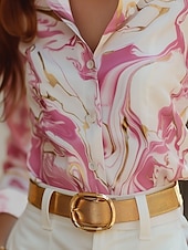 baratos Tops de Arte e Design Femininos-Mulheres Camisa Social impressão de mármore Elegante Moderno Manga Longa Colarinho de Camisa Tops regulares Trabalho Imprimir Rosa Primavera Outono