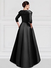 preiswerte SCHWARZ-Schwarzes A-Linie Abendkleid Vintage Gesticktes Elegantes Kleid Smokingkleid Formal Bodenlang Langarm V-Ausschnitt Tasche Satin mit Perlenapplikationen