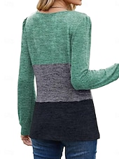 abordables T-shirt rayé et géométrique-t-shirt femme mode moderne décontracté imprimé manches longues régulier hauts col carré quotidien week-end vert gris automne hiver