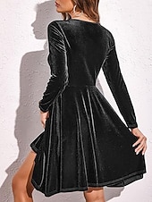 levne Party šaty-Dámské Mini šaty Černé šaty Sametové šaty Koktejlky Formální šaty Módní Moderní Vánoce Kancelář předvečer Všech svatých Běžný Bez vzoru Dlouhý rukáv Tričkový Černá Rubínově červená Trávová zelená