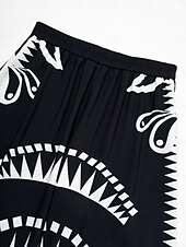 economico pantaloni da donna-pantaloni neri con stampa a gamba larga in raso