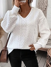 preiswerte Texturierte Kapuzenpullover &amp; Sweatshirts-Damen Pullover Mode schlicht Alltagskleidung lässig V-Ausschnitt Reißverschluss lockere Passform Langarm weiß Frühling Herbst