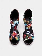 abordables Block Heels-sandales à talons hauts pour femmes à imprimé floral coloré avec design découpé - chaussures élégantes à bout ouvert pour les fêtes d&#039;été et les tenues décontractées