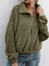 abordables Doudounes &amp; Parkas-Femme Veste Polaire Manteau en peluche Chaud Respirable Zippé Poche Doublé en Polaire Décontractées Bloc de couleur Vacances Plein Air Usage quotidien Sortie fermeture Éclair Col rabattu Standard