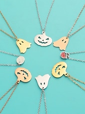 お買い得  ハロウィンアクセサリー-ハロウィンをテーマにした女性用ステンレススチールペンダントネックレス。カボチャとゴーストのチャームが特徴で、コスチュームパーティーやお祝いの行事に最適です。