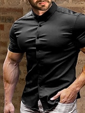 cheap Men&#039;s Button Up Shirts-Men&#039;s Summer Shirt Button Up Shirt Casual Shirt Black White Red Green Dark Blue Short Sleeve Plain Turndown Street Vacation Button-Down Clothing Apparel Fashion Leisure