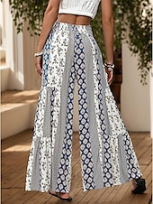 baratos perna larga e cintura alta-Mulheres Calças Moda Roupa de rua Comprimento total Cintura Alta Côr Sólida Bloco de cor Bolsos Com Laço Conforto Respirabilidade Macio Micro-Elástica Férias Rua Diário Adamascado Preto Vermelho Azul