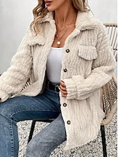 billiga Sherpa-jackor-Dam Fleece-jacka Teddyrock Håller värmen Andningsfunktion Knappar Ficka Ledigt Slät Semester Gata Dagliga kläder Utekväll Enkelknäppt Normal Nedvikt Normal Långärmad Ytterkläder Aprikos Höst Vinter