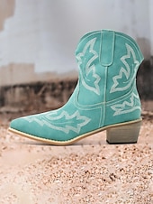 billiga Cowboy &amp; Western Boots-Dam Stövlar Cowboystövlar Utomhus Semester Dagligen Ankelstövlar Broderad Platt klack Rundtå bohemliv Semester Vintage Imitationsläder Elastiskt band Svart Röd Grön