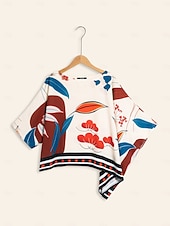  בגדי ריקוד נשים פרחוני קזו'אל יום יומי\קז'ואל שרוול מגיאר משמש מכפלת לא סדירה גדול מדפיס שרוול 4\3 אלגנטית יומי סירה רחב קיץ & אביב סתיו בין עונות