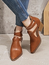 billiga Block Heels-Dam Klackar Utomhus Dagligen Blockera hälen Spetsig tå Ledigt Minimalism Imitationsläder Spänne Blå Brun