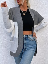 abordables Cardigans et vêtements d&#039;extérieur-Femme Gilet Cardigan Pull décontracté Décontractées Flexible Bloc de couleur Col V Tricoté manche longue Hauts réguliers Tricoter Extérieur du quotidien Fin de semaine Bleu Marron Automne Hiver