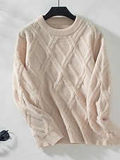 abordables Couleurs unies-Femme Pull Chandail Décontractées Couleur unie Géométrique Col Ras du Cou Tricoté manche longue Hauts longs Tricoter Travail Noir Beige Automne Hiver