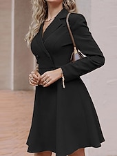 levne Pracovní šaty-dámské malé černé šaty blejzr šaty elegantní pracovní minišaty knoflíková klopa dlouhý rukáv hladký regular fit černá modrá khaki jaro podzim s m l xl
