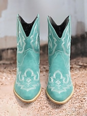billiga Cowboy &amp; Western Boots-Dam Stövlar Cowboystövlar Utomhus Semester Dagligen Ankelstövlar Broderad Platt klack Rundtå bohemliv Semester Vintage Imitationsläder Elastiskt band Svart Röd Grön