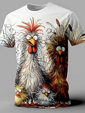 cheap Animal Print T shirts-Men&#039;s Rooster Funny T shirt Short Sleeve T shirt 3D Print Crew Neck Shirt Retro Vintage Casual Street Style Sports Outdoor Holiday Going out Black White Yellow Spring &amp; Summer Clothing Apparel S M L