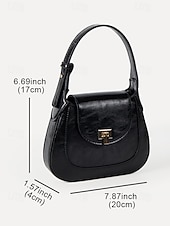 abordables Bolsos de mano y tote-Bolso de mano clásico de piel negra para mujer: elegante cierre de solapa con herrajes en tono dorado, perfecto para uso profesional y de noche.