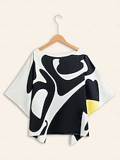 economico Bluse e camicie-camicia in raso di seta manica ungherese camicetta grafica fluida