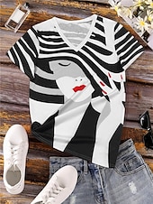 tanie koszulka sztuka i design-damska koszulka t-shirt casual print krótki rękaw regular top dekolt w serek codzienny biały lato