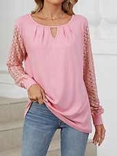 olcso pólók-női blúz műselyem elegáns stílusos modern egyszínű hálós hát nélküli patchwork hosszú ujjú nyakkivágással napi fekete fehér rózsaszín kék tavasz ősz tél