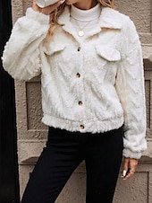 abordables Blazers et Costumes-Femme Veste Polaire Manteau en peluche Chaud Respirable Boutons Poche Décontractées Plein Vacances Plein Air Usage quotidien Sortie Boutonnage Simple Normal Col rabattu Standard manche longue
