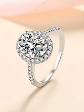 abordables Anillos de mujer-Anillo de compromiso de plata con halo de moissanita para mujer: banda de fiesta brillante de corte ovalado para mujer