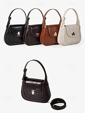 abordables Bolsos de mano y tote-Bolso de mano clásico de piel negra para mujer: elegante cierre de solapa con herrajes en tono dorado, perfecto para uso profesional y de noche.