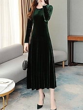 economico Abiti da festa-Per donna Abito semplice Vestito maxi A pieghe Informale Girocollo Manica lunga Nero Rosso Blu Colore