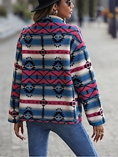 billiga Blazers och kostymer-Dam Vinterkappa Fritids- Helgdag Dagliga kläder Höst Vinter Normal Täcka Hög krage Normal Stylish Ledigt Jacka Långärmad Geometrisk Slimmad passform Blå