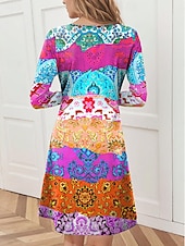 halpa Boho-mekot-Naisten Mini mekko Mini mekko Tpaitamekko Kesämekko A linjainen mekko Tyylikäs Loma Katu Kausaliteetti Normaali Kuvitettu Väripalikka Pitkähihainen Tiukka pyöreä kaula-aukko Colourful Kesä Kevät Syksy