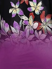 tanie koszulka w kwiaty-Kobiec T-shirt tunika moda casual nadruk długi rękaw regularne topy dekolt zaokrąglony codzienny czarny wiosna jesień