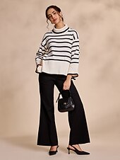 economico maglione da donna-Per donna Felpa A collo alto A coste Maglia Misto lana A campana Autunno inverno Casual / quotidiano Casual quotidiano Manica lunga Banda Bianco S M L